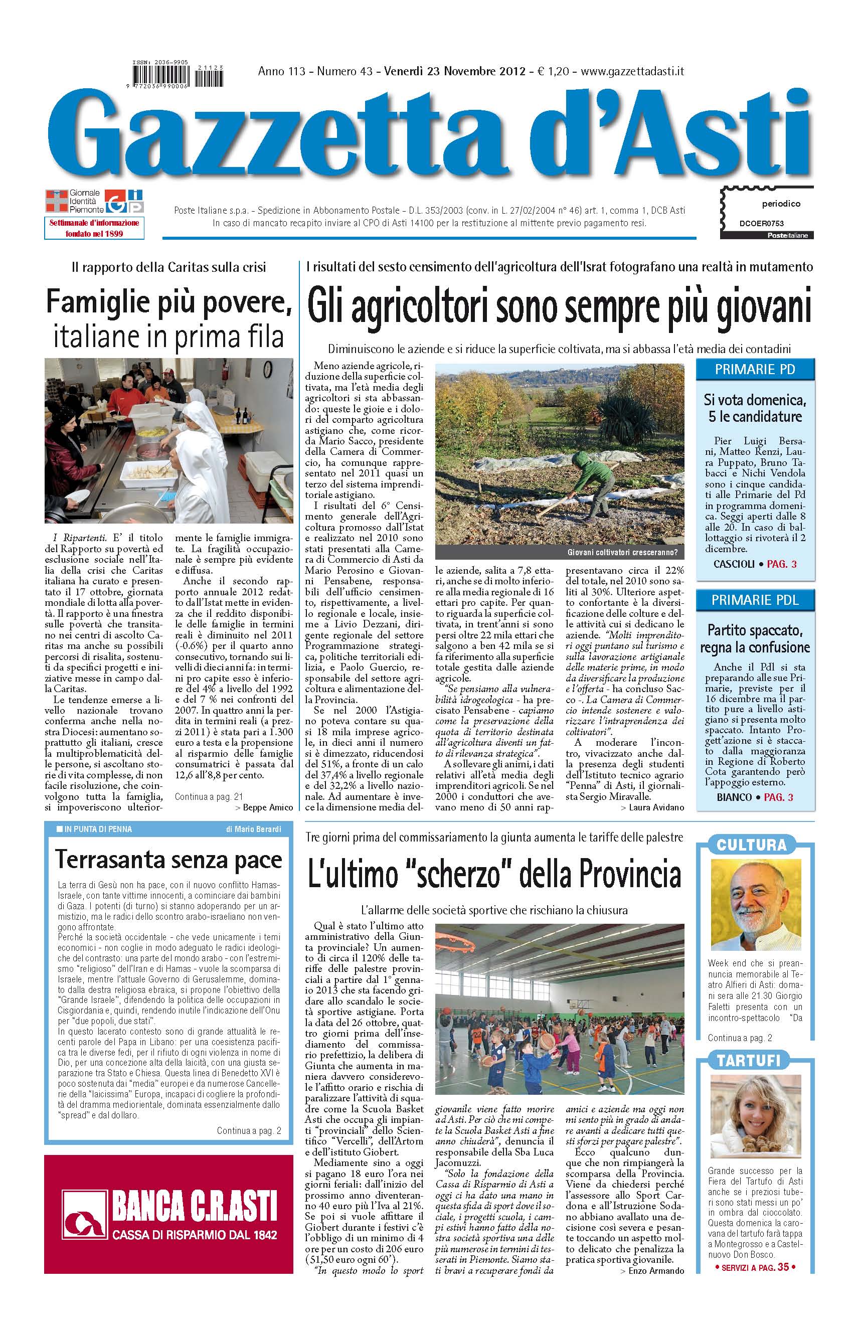 Prima pagina – 23 novembre 2012