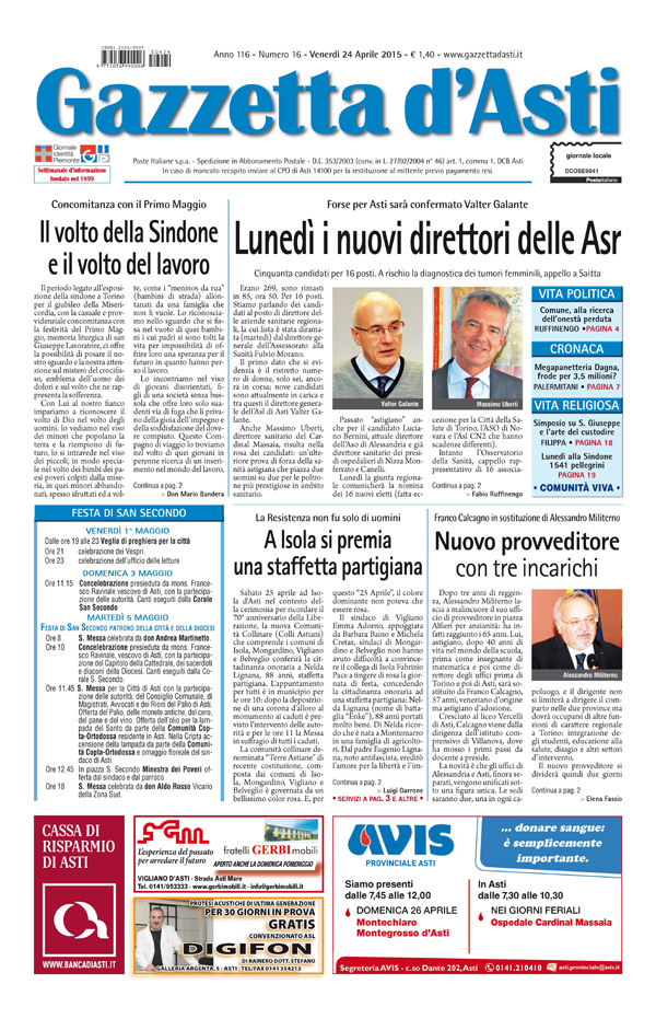 Prima pagina – 24 aprile 2015