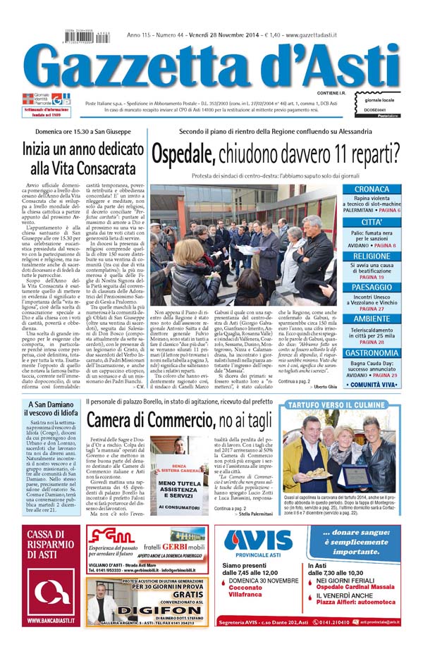 Prima pagina – 28 novembre 2014