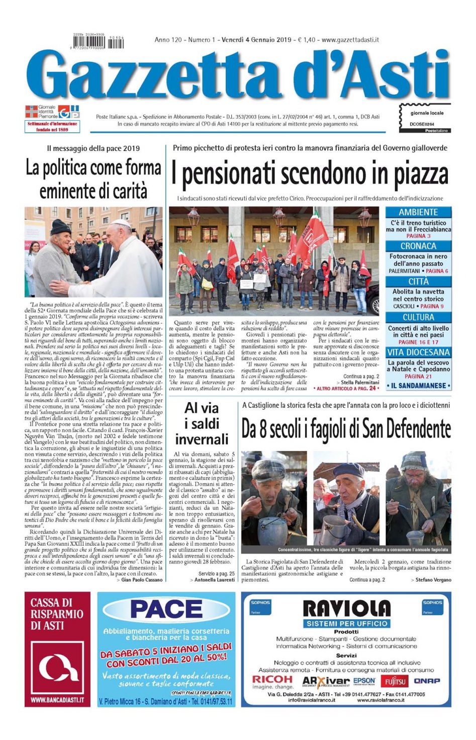 Prima pagina – 4 gennaio 2019