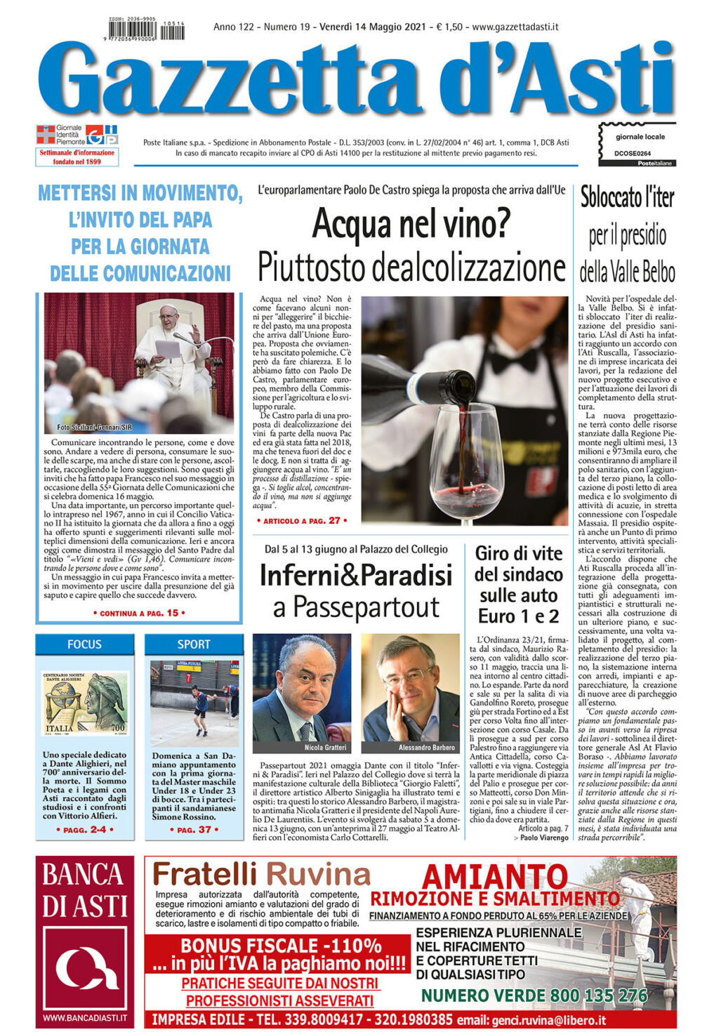 Prima pagina – 14 maggio 2021