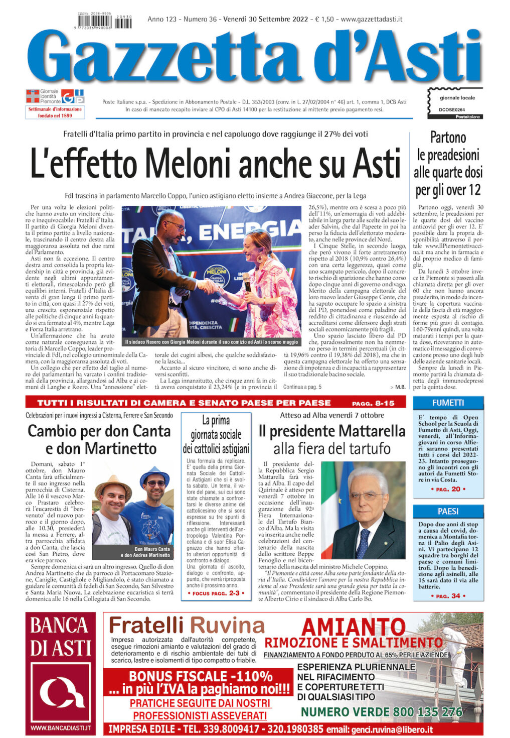 Prima pagina – 30 settembre 2022