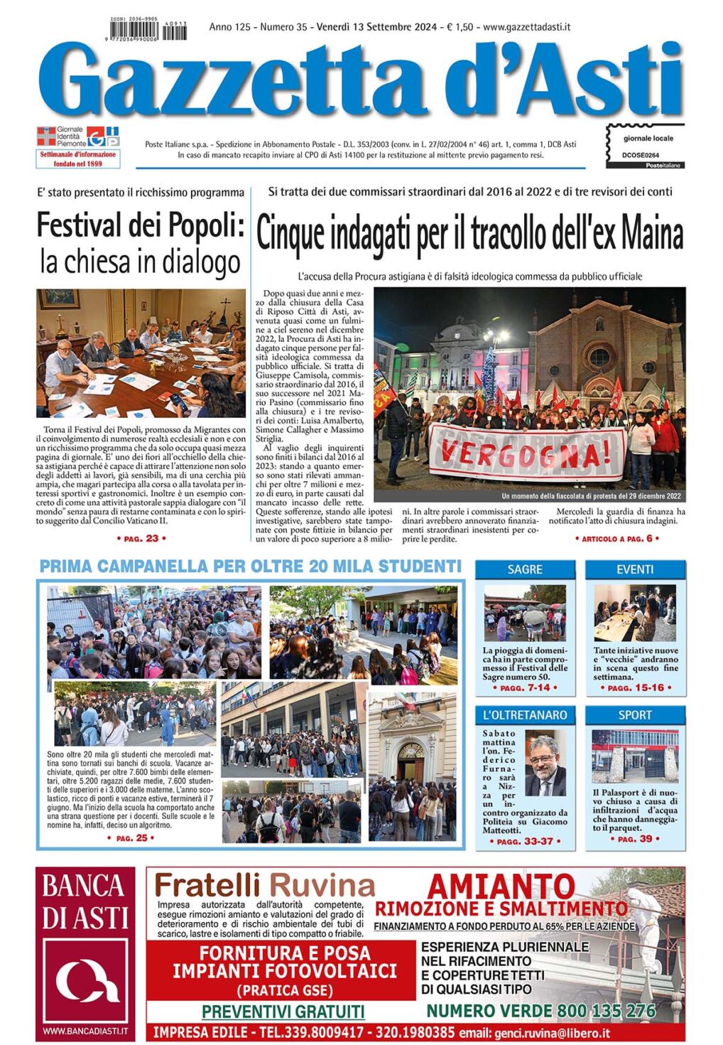 Prima pagina – 13 settembre 2024