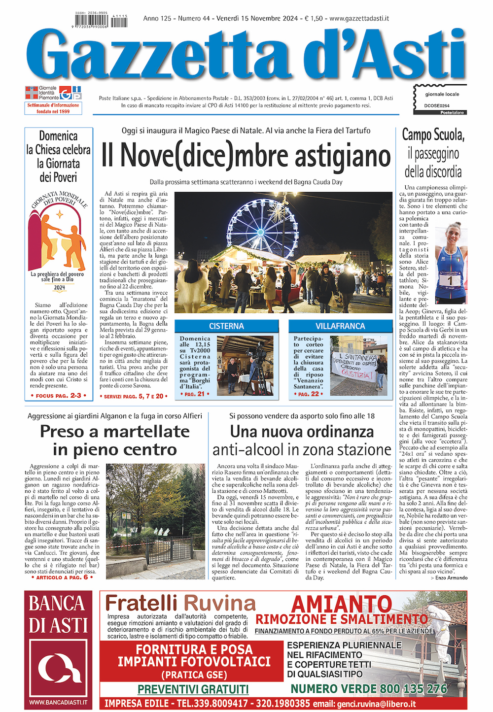 Prima pagina – 15 novembre 2024