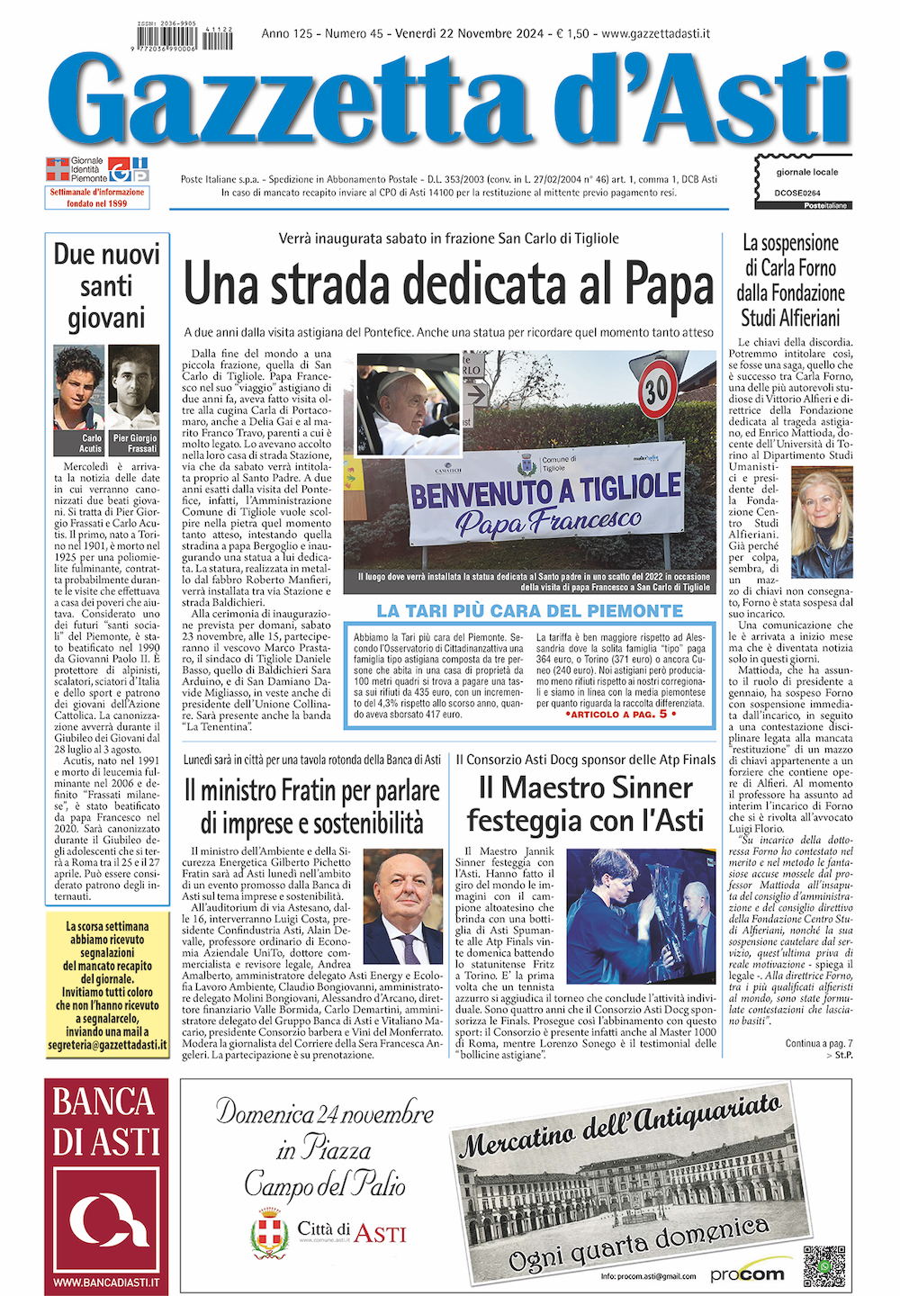 Prima pagina – 22 novembre 2024