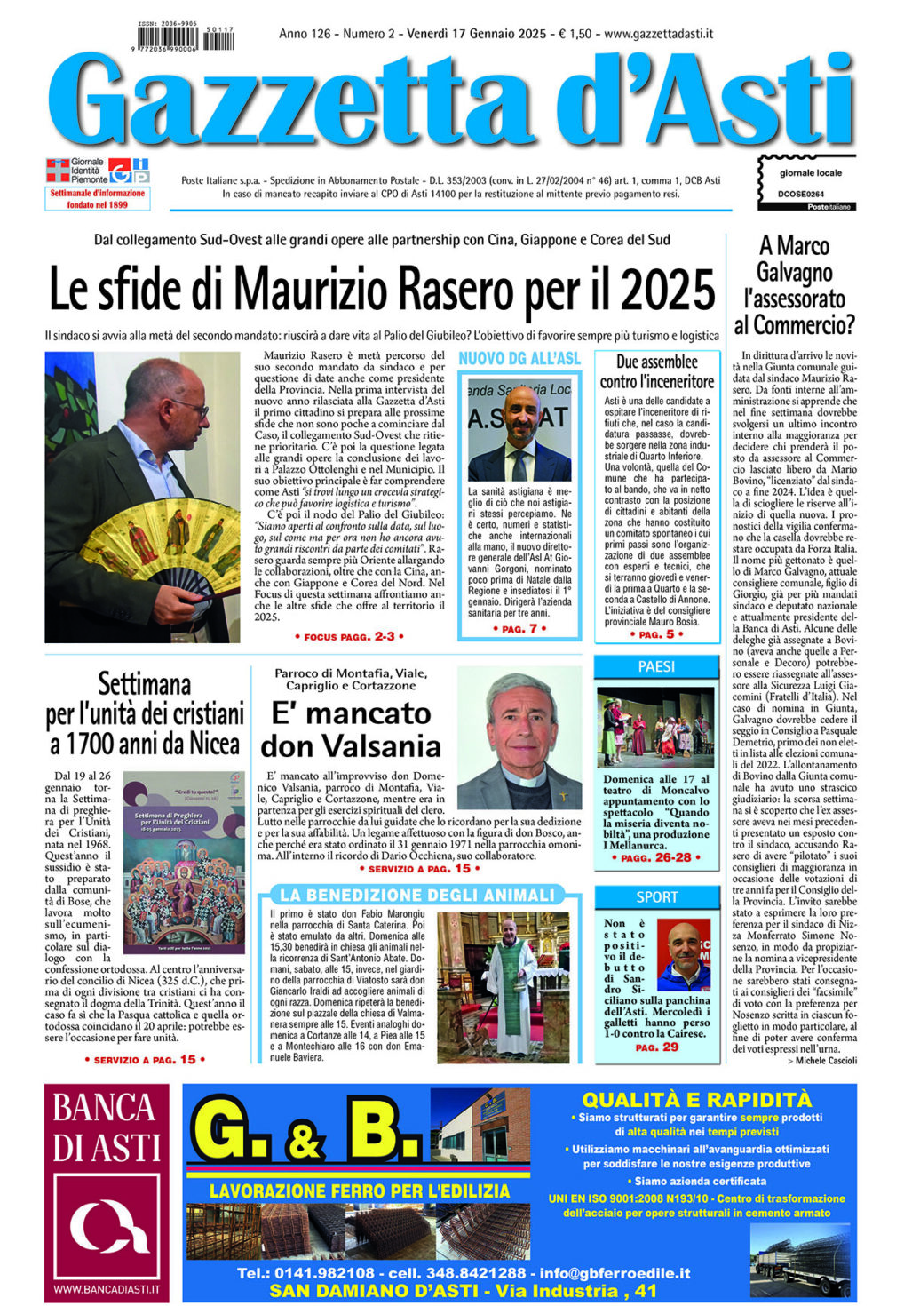 Prima pagina – 17 gennaio 2025