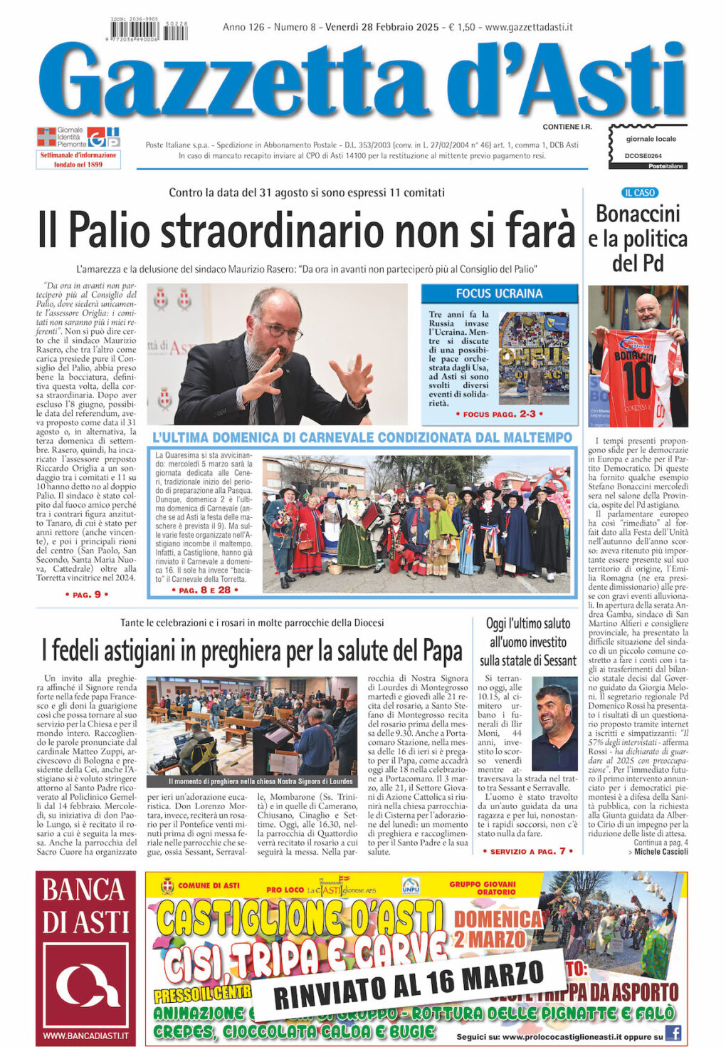 Prima pagina – 28 febbraio 2025