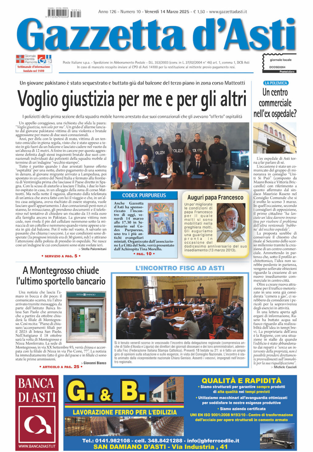 Prima pagina – 14 marzo 2025